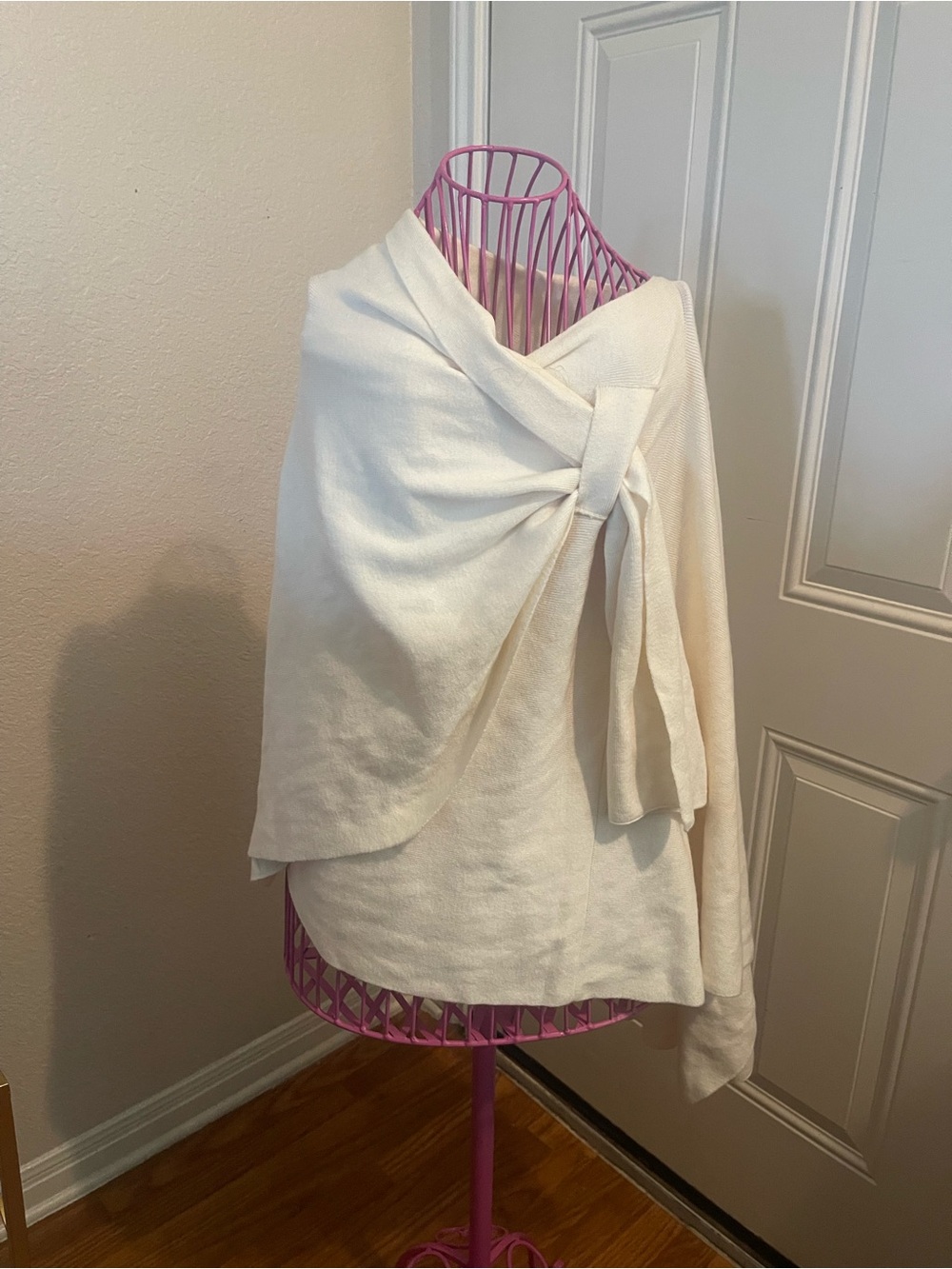 Cream Wrap Cape-Style Knit Jacket